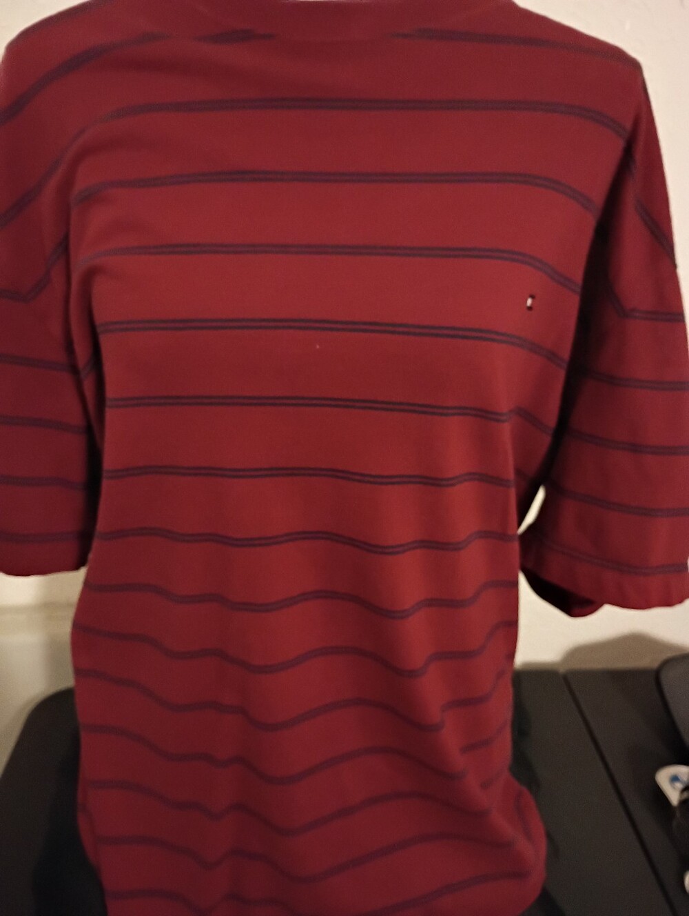 Men's Red Striped Crew Neck Shirt